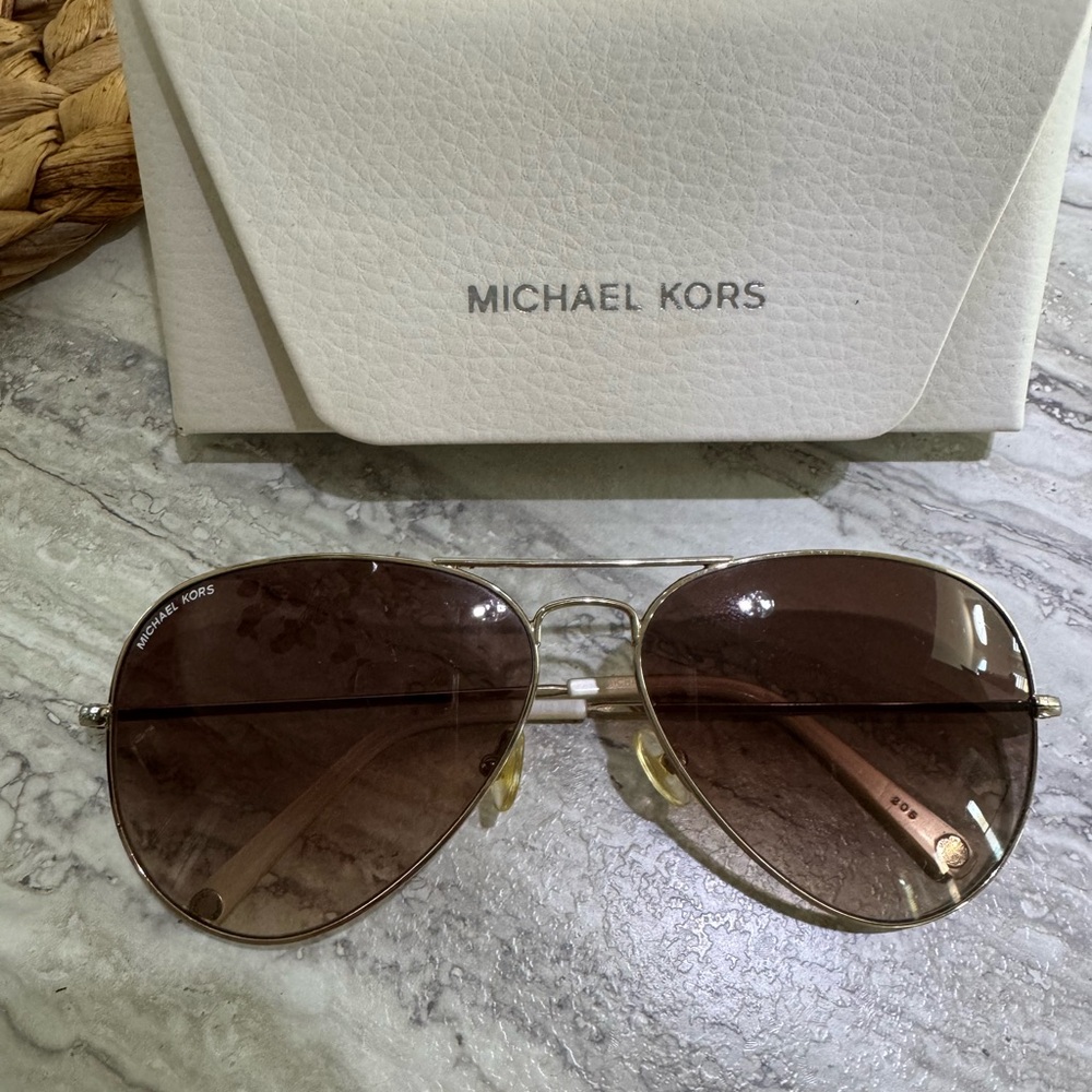Michael Kors Gold Aviator Sunglasses with Dark Brown Lenses
